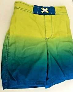 Boy 4T Lime Green Blue Ombre BOARD SHORT Swim Trunk Mesh Liner Swimming Cherokee - Picture 1 of 8