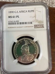 1890 German East Africa 1 Rupie MS 61 PL Excellent Condition Certified - Picture 1 of 2