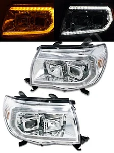 Chrome Projector Headlights w/ Switchback LED Bar for 2005-2011 Toyota Tacoma - Picture 1 of 5