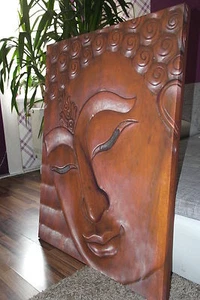 XXL-LEINWAND-BILD HOLZ-BUDDHA 100x80x5 FENG-SUHI LOUNGE NEU WANDBILD - Bild 1 von 7