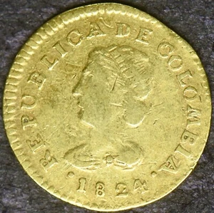 1824-FM Colombia Gold 1 Escudo Popayan Mint - ✪COINGIANTS✪ - Picture 1 of 2