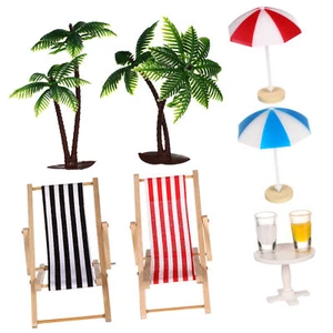 Beach Micro Landscape Mini Palm Trees Deckchairs Beverages Coffee Table Ornament - Picture 1 of 9