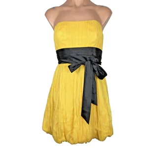 Vestido Dolce Jovani Amarillo Negro 100% SEDA Burbuja Volantes Baile de graduación Noche Fiesta Talla 6 - Imagen 1 de 6