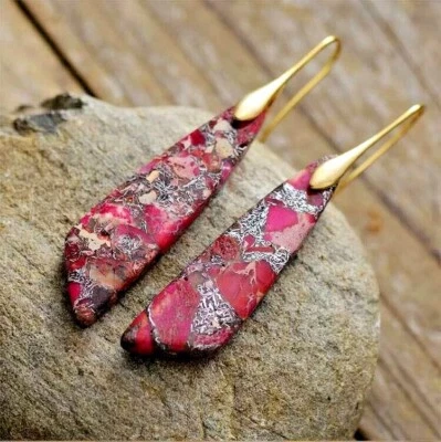 Red Sea Sediment Jasper Earring Teardrop Dangle Elegant Earring Gifts - Image 1 of 3