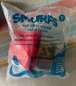2017 Schlümpfe verlorenes Dorf McDonalds Happy Meal Spielzeug - #1 rotes Haus mit Schlumpffreund - Bild 1 von 3