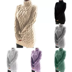 Damen Pullover Strick Rollkragen Winter Warm Langärmelig Enganliegend Kleid æ - Bild 1 von 19