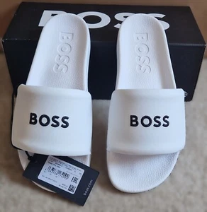 Sandalias deslizantes blancas para piscina Hugo Boss Reese Reino Unido 13 chanclas deslizantes precio de venta sugerido por el fabricante £79 nuevas en caja - Imagen 1 de 8