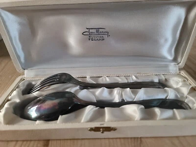 Couverts de Baptême - Métal Argenté - Poinçons - Cadeau - Coffret - 2 - Photo 1/4