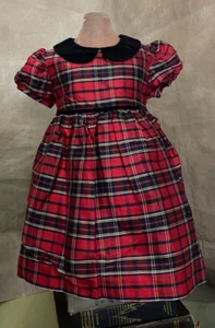 Luli & Me 100% SILK Red Tartan Plaid Dress FANCY Special TODDLER GIRL 18 month - Picture 1 of 6