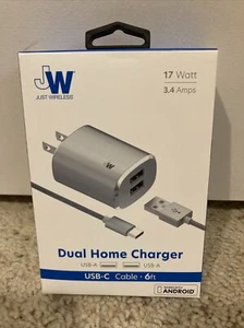 Just Wireless Dual Home Charger USB-C to USB-A - 6ft Cable - Picture 1 of 5