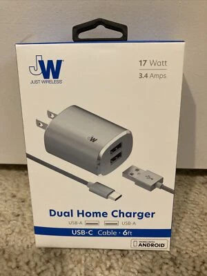 Just Wireless Dual Home Charger USB-C to USB-A - 6ft Cable - Image 1 of 4