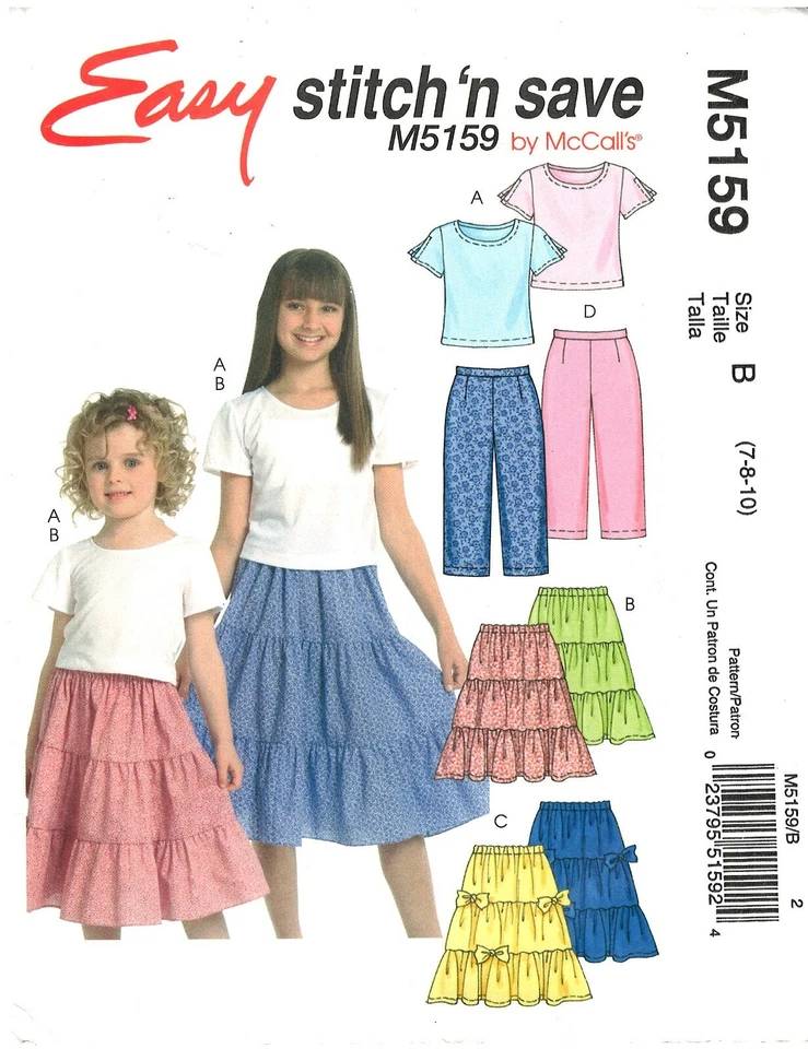 2006 McCall's M5159 Easy Stitch 'n Save Child's Top Skirts Capri Pants pattern - Image 1 of 3