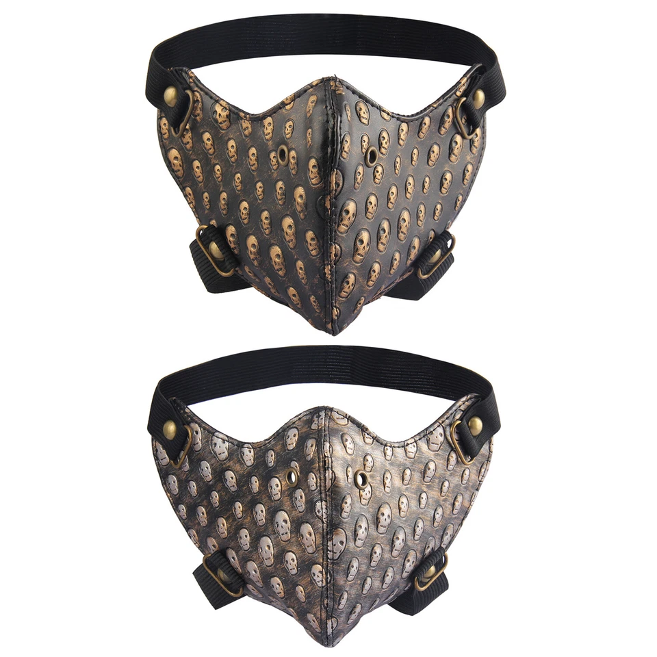 Punk Skull Cycling Leather Mask Half Face Breathable Motorcycle Masks Halloween - Image 1 of 2