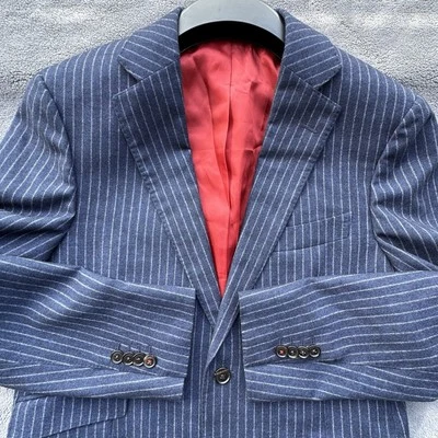 Blazer Traje Supply Para Hombres 24 Azul Rayas Abrigo Deportivo Chaqueta Lana Seda Foto 1 de 4