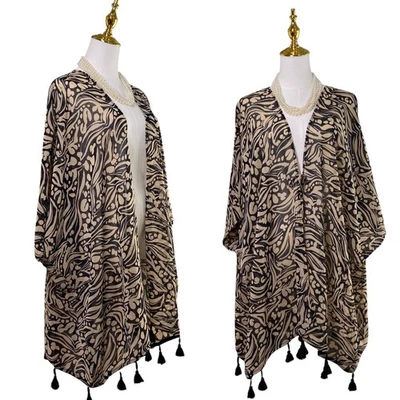 Catalina 豹纹流苏泳装海滩泳池盖女式 L 码全新无标签 — 第 1/4 张图片