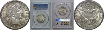 1914 Barber Quarter   PCGS AU-58 - Image 1 of 3
