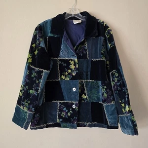 Chaqueta Blazer Vintage Coldwater Creek Terciopelo Floral Retazos Azul Verde Talla L - Imagen 1 de 4