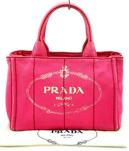 Auth PRADA Pink Canapa Canvas Mini Handbag i070295 - Picture 1 of 22