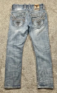 Rock Revival Jeans Men’s Size 30x28 Blue Priam Straight Flap Pockets Faded - Picture 1 of 7