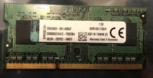 KINGSTON 4GB KVR16S11S8/4 4GB DDR3 PC3-12800 1600MHz SODIMM LAPTOP MEMORY - Picture 1 of 3