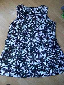 F&F WHITE BLACK LEAF VISCOSE BUTTON SLEEVESS PULLOVER TUNIC UK 22 - Picture 1 of 12