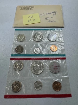 (1) 1963  US MINT SILVER P & D Set,  in all OGP,  w/ 90%  SILVER COINS,   SET 11 - Image 1 of 4