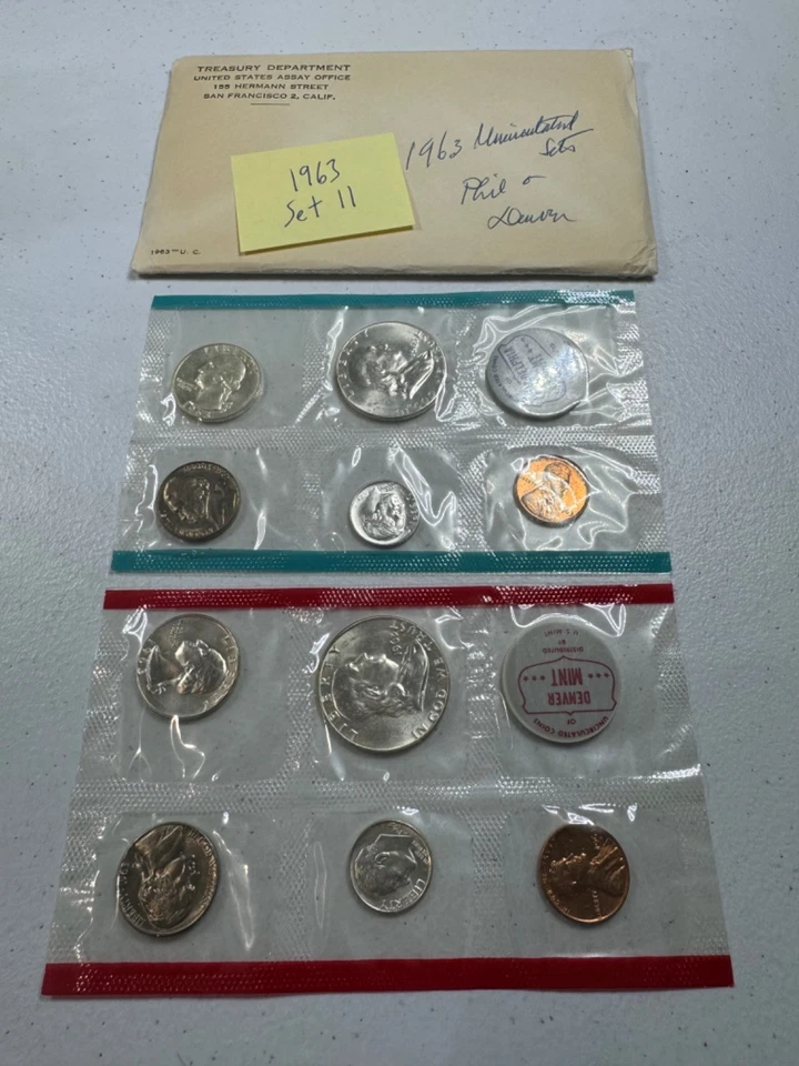 (1) 1963  US MINT SILVER P & D Set,  in all OGP,  w/ 90%  SILVER COINS,   SET 11 - Image 1 of 4