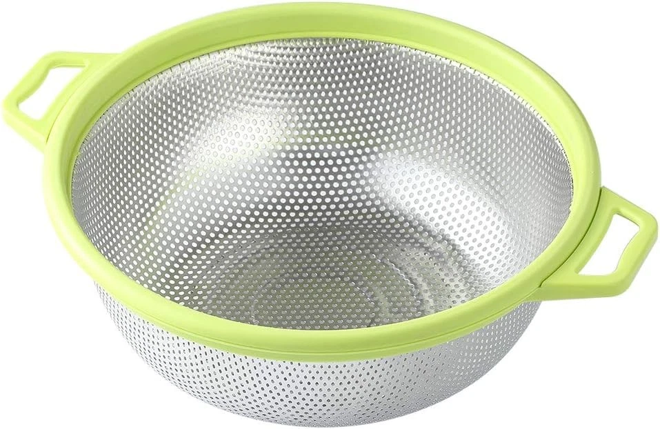 Stainless Steel Colander With Handle and Legs Large Metal Green Strainer