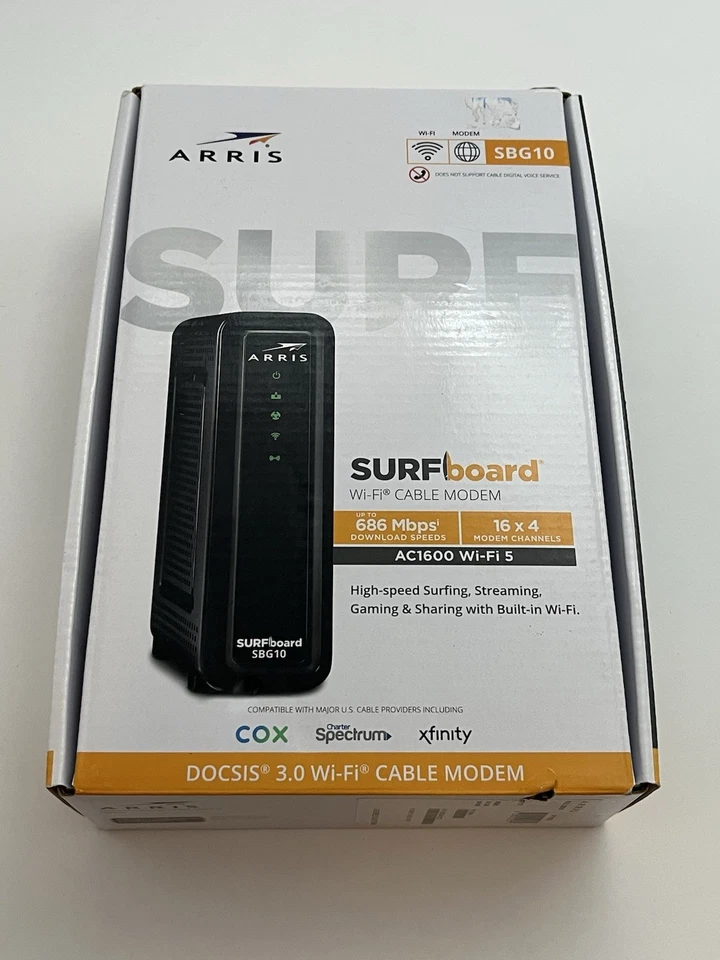 ARRIS Surfboard Sbg10 DOCSIS 3.0 Cable Modem Ac1600 WiFi Router Pc740293