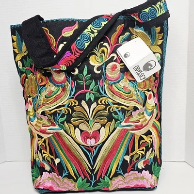New Thai Tote Bag Purse Hand Made Embroidered Hmong Birds & Inside Zip Pocket  - Image 1 of 4