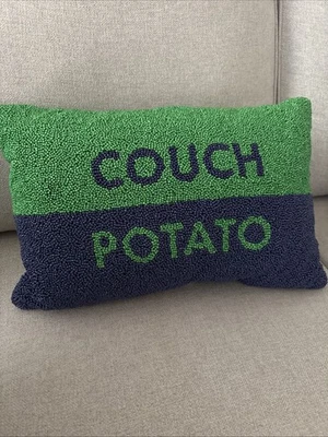 Kate Spade Couch Potato Beaded Decorative Pillow Green Blue Cushion 12 X 18 Nice - Image 1 of 4