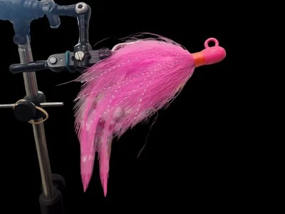 CARLITOS CUSTOM JIGS pink bucktail jig custom with feathers and flash 1/2oz up to 3oz