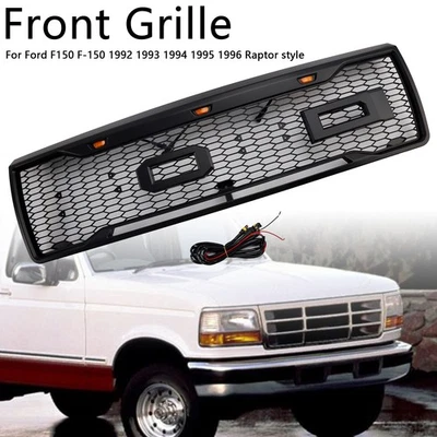 Matte Black Front Honeycomb Bumper Grille Grill Fits Ford F150 1992-1996 W/ Led Foto 1 de 4