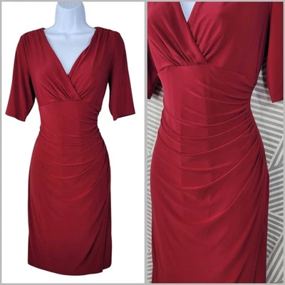 Ralph Lauren Dress 8 Stretch Wrap Top Ruched Waist Red Professional Party Event - Image 1 of 4