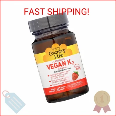 Country Life Vegan Vitamina K2, 500 mcg, Complejo Dual Spectrum MK-4 y MK-7, Sup Foto 1 de 2
