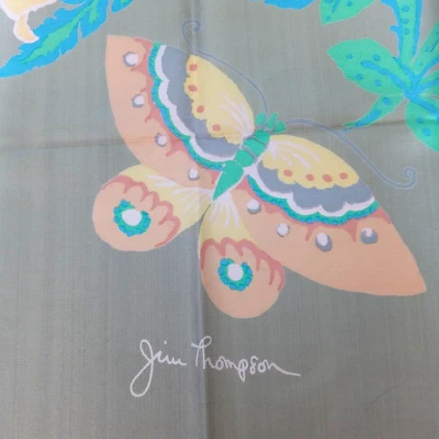 Винтажный Jim Thompson Таиланд шелковый шарф пастели, бабочки и цветы новый 35» кв. - Изображение 1 из 4