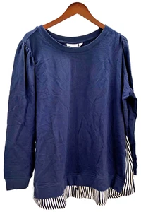 Denim & Co. French Terry Long Sleeve Tunic with Printed Hem Navy - Picture 1 of 2