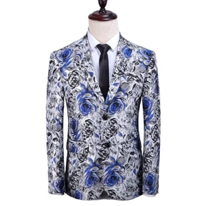 Men Formal Floral Jacquard Suit Blazer Dress Jacket Slim Tuxedo Single-Breasted - Picture 1 of 9