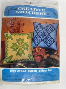 Vintage Jiffy Kreuzstich Kissen Set Nr. 472A Blume Quadrat Neu Versiegelt - Bild 1 von 11