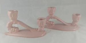 Haeger Vintage Art Deco Pottery Muted Pink 7" x 4" Candle Holders, Mid Century - Picture 1 of 7