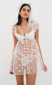 VS For Love and Lemons Fiorella Slip Dress +Thong 2 Piece Set Bridal White NWT - Picture 1 of 8