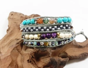 Ethno Armband 4 Türme grau, Perlen und Halbedelsteine - BR086 - Bild 1 von 7