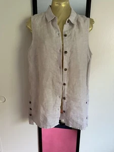 NEW $130 Jones & Co 100% linen Top Shirt Blouse Sleeveless button down Sz S - Picture 1 of 14