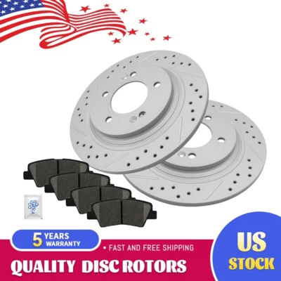 Rear Drilled Brake Rotors + Ceramic Pads for Hyundai Elantra GT Sonata Kia Forte - Image 1 of 4