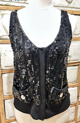 Sass & Bide Vest/Top Size AU/UK M US XS Black Sequin Silk Knit Racer Back Party - Image 1 of 4