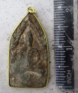 Antique Tibet Tibetan 2 Sided Bronze Sitting Buddha Amulet 19th.c - Picture 1 of 2