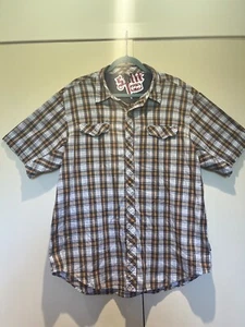 Split Brand Mens Tan Plaid Buttoned Outdoor Hiking Fishing Casual Shirt sz XL - Picture 1 of 5