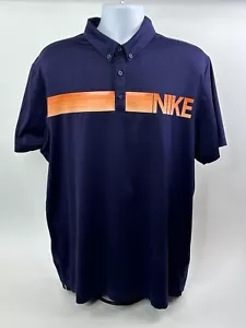 Nike Golf Sport Polo Shirt Mens XL Blue Spell Out Dri-Fit Performance Golfer - Picture 1 of 12