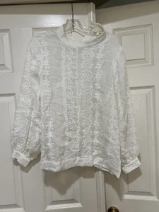 Hansel from Basel White Linen Embroidered Long Sleeves Smoke Blouse Beach medium - Picture 1 of 14