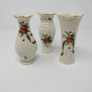 Lenox Holiday Tartan Set of 3 Christmas Bud Vases Dimension Collection 5" Tall - Picture 1 of 5